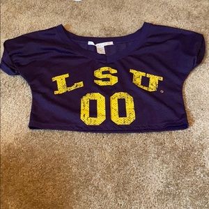LSU crop top jersey.